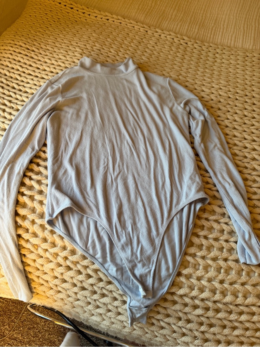 Free People Light Gray Long Sleeve Mock Neck Bodysuit